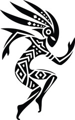Dynamic Kokopelli Silhouette in Modern Tribal Dance Illustration