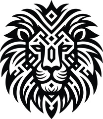 Lion Head Silhouette with Geometric Tribal Patterns
