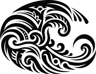 Fototapeta premium Tribal Ocean Wave Silhouette with Geometric Patterns