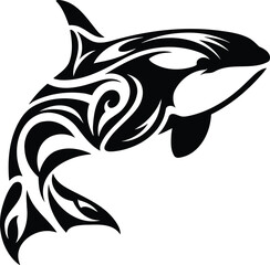 Obraz premium Dynamic Orca Silhouette with Tribal Art Details Mid Breach