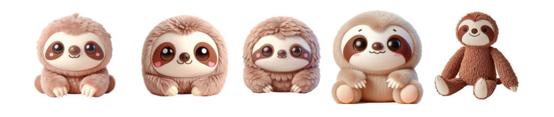 Fototapeta premium Adorable sloth plushies showcase diverse styles