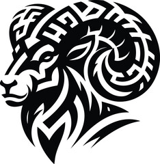 Geometric Tribal Ram Head Silhouette With Bold Patterns