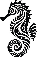 Fototapeta premium Seahorse Silhouette with Intricate Tribal Art