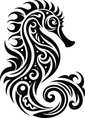 Obraz premium Intricate Tribal Seahorse Silhouette in Modern Illustration Style