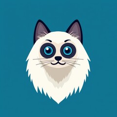 Obraz premium Close-up illustration of a white cat with blue eyes and pink ears on a gradient blue background