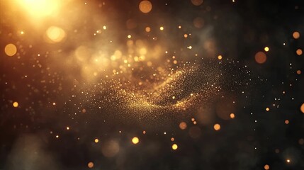 Fototapeta premium Golden particles swirling in a dark, glowing cosmic nebula.