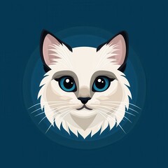 Fototapeta premium Digital illustration of a white cat with vivid blue eyes and dark blue background