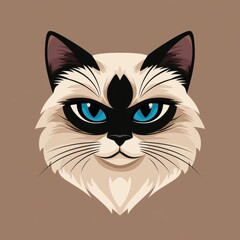 Close-up illustration of a white cat with blue eyes and black markings