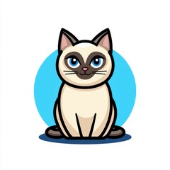 Cartoon illustration of a light beige cat with blue eyes sitting upright