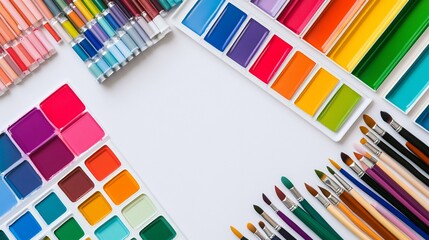 Vibrant Watercolor Palettes And Paintbrushes Ideal For Creative Writing Prompt Visuals