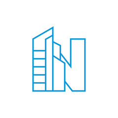 Abstract Outline Building and Letter N Logo Design 001