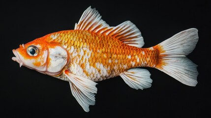Goldfish swimming in aquarium with black background, perfect for educational content
