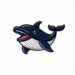 Fototapeta premium Cartoon illustration of a blue shark swimming with open mouth and sharp teeth