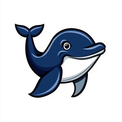 Obraz premium Cartoon dolphin with blue body and smiling mouth on white background