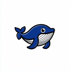 Fototapeta premium Cartoon illustration of a blue whale leaping out of the water with its mouth open