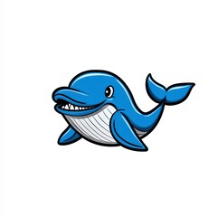 Fototapeta premium Cartoon illustration of a blue dolphin with white teeth and a curved tail fin
