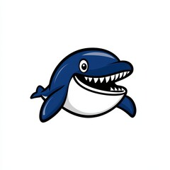 Naklejka premium Cartoon illustration of a blue shark with a white underbelly and sharp teeth