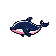 Cartoon whale illustration with smiling expression and dark blue body