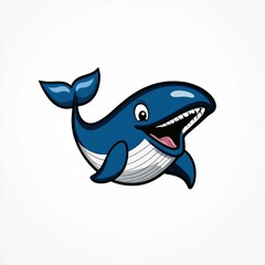 Naklejka premium Cartoon illustration of a blue whale with raised tail fin and open mouth