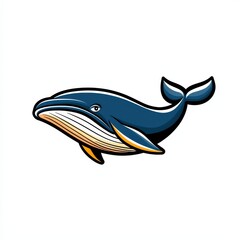 Fototapeta premium Cartoon illustration of a blue whale with open mouth and prominent eye