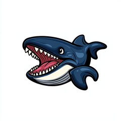 Fototapeta premium Cartoon illustration of a shark's head with open mouth and sharp teeth