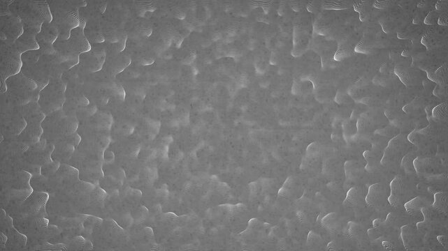 Abstract white dotted waveforms being animated across gray field, forming layered mesh pattern