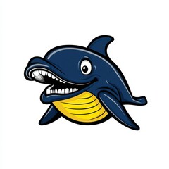 Obraz premium Cartoon dolphin holding a corn cob with mouth open and sharp teeth