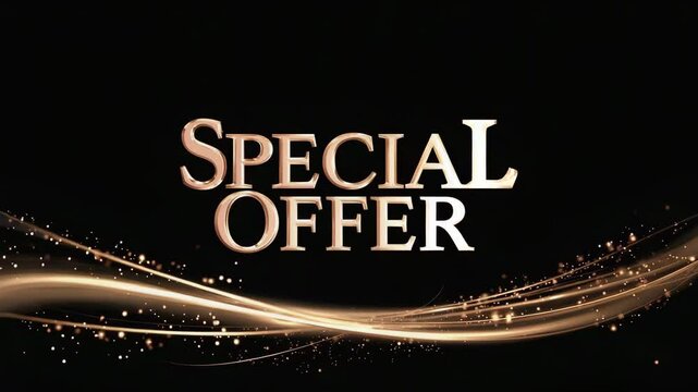 Special Offer metallic gold text with glowing effect on dark background representing promotional discount and exclusive deal. Special Offer text animation background 4k video. 