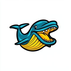 Fototapeta premium Cartoon illustration of a blue dolphin shark hybrid with yellow teeth
