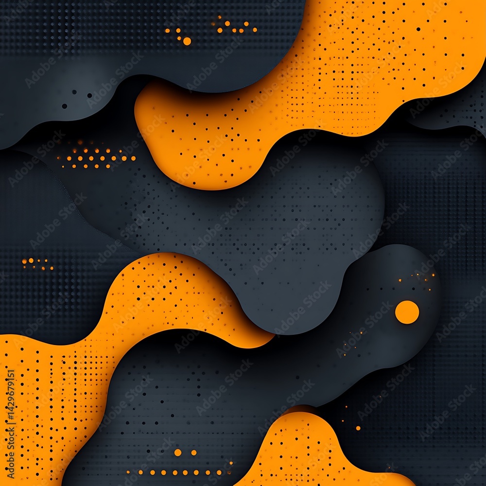 Poster Abstract fluid dynamic design with overlapping layers of dark gray and orange
