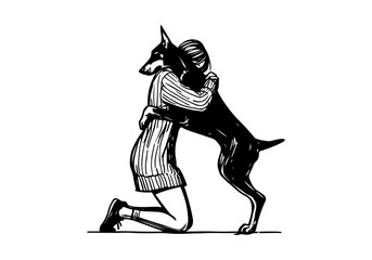 Doberman Dog Hand Drawn Illustration Sketch Vector Isolated by AZ for Books, Arts, Design and Decoration Graphic Asset