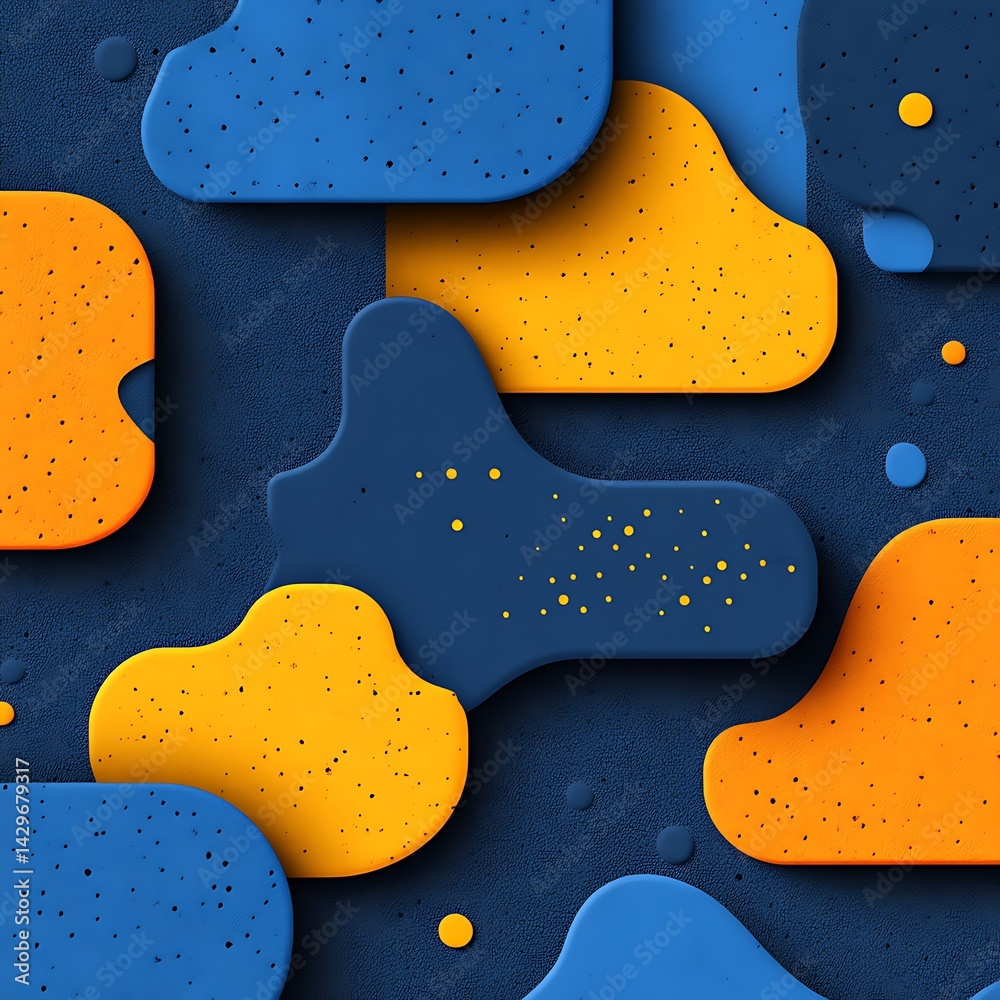 Poster abstract geometric shapes in vibrant blue and orange. a textured pattern of overlapping, 3d-like for