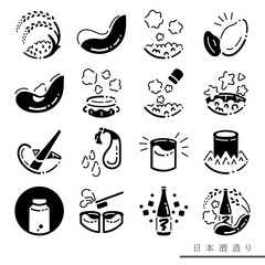 日本酒造りのモノクロ素材セット