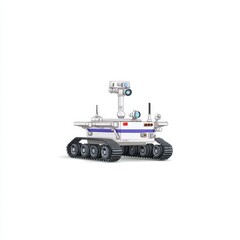 Fototapeta premium Small White Robotic Rover with Camera and Antennas on White Background