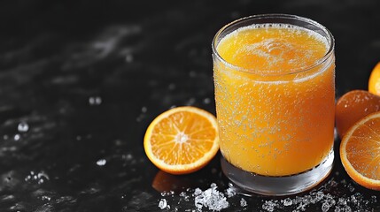 A glass of freshly squeezed orange juice sits on a breakfast table