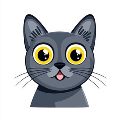 Obraz premium Cartoon illustration of a playful gray cat with large yellow eyes and pink tongue
