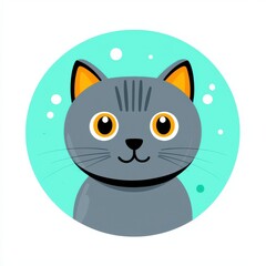 Obraz premium Cartoon illustration of a gray cat with black stripes and a black choker