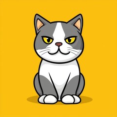 Obraz premium Cartoon illustration of an angry gray cat with yellow eyes and a white chest patch