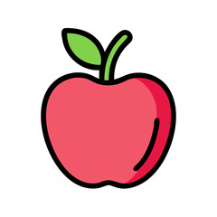 Apple Fruit with Leaf and Rounded Shape Icon Design