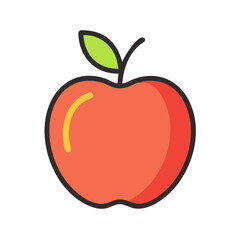 Apple Fruit with Leaf and Rounded Shape Icon Design