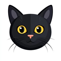 Obraz premium Illustration of a black cat's face with bright yellow eyes and pink nose