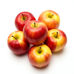 A group of 5 fresh aple arranged closely together on a clean white background