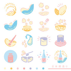 日本酒造りのカラフル素材セット