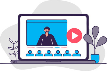 Online video conference or webinar on a laptop.