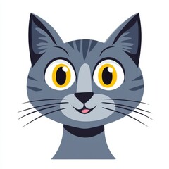 Obraz premium Cartoon illustration of a gray cat with yellow eyes and black stripes