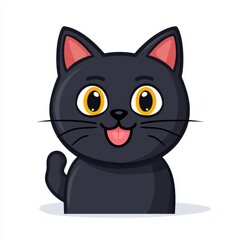 Cartoon black cat with pink ears and yellow eyes waving