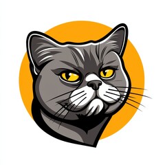 Obraz premium Close-up illustration of a gray cat with yellow eyes and whiskers on a bright yellow background