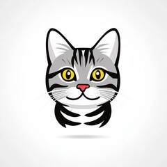 Fototapeta premium Cartoon illustration of a gray cat with black stripes and yellow eyes