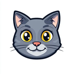 Obraz premium Cartoon illustration of a gray cat with yellow eyes and a pink nose