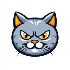 Obraz premium Illustration of a gray cat with yellow eyes and orange ears on a white background